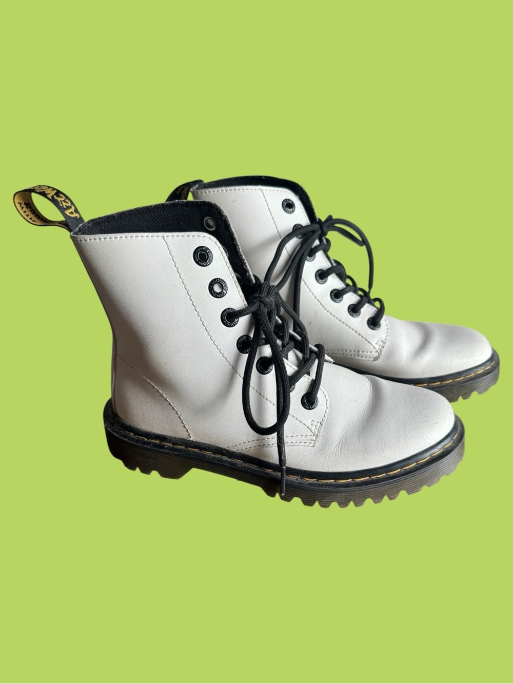 Dr. Martens White Lace-Up Combat Boots with Black Laces
